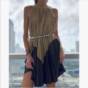Free People Women's Pleated Love Metallic Gold & Brown Sleeveless Mini Dress XS